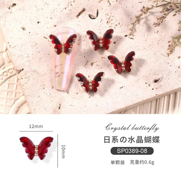 10pcs Glass Crystal Rhinestones Butterfly Nail Jewelry Holographic 3D Butterfly Nail Charms DIY Nail Art Accessories Decoration