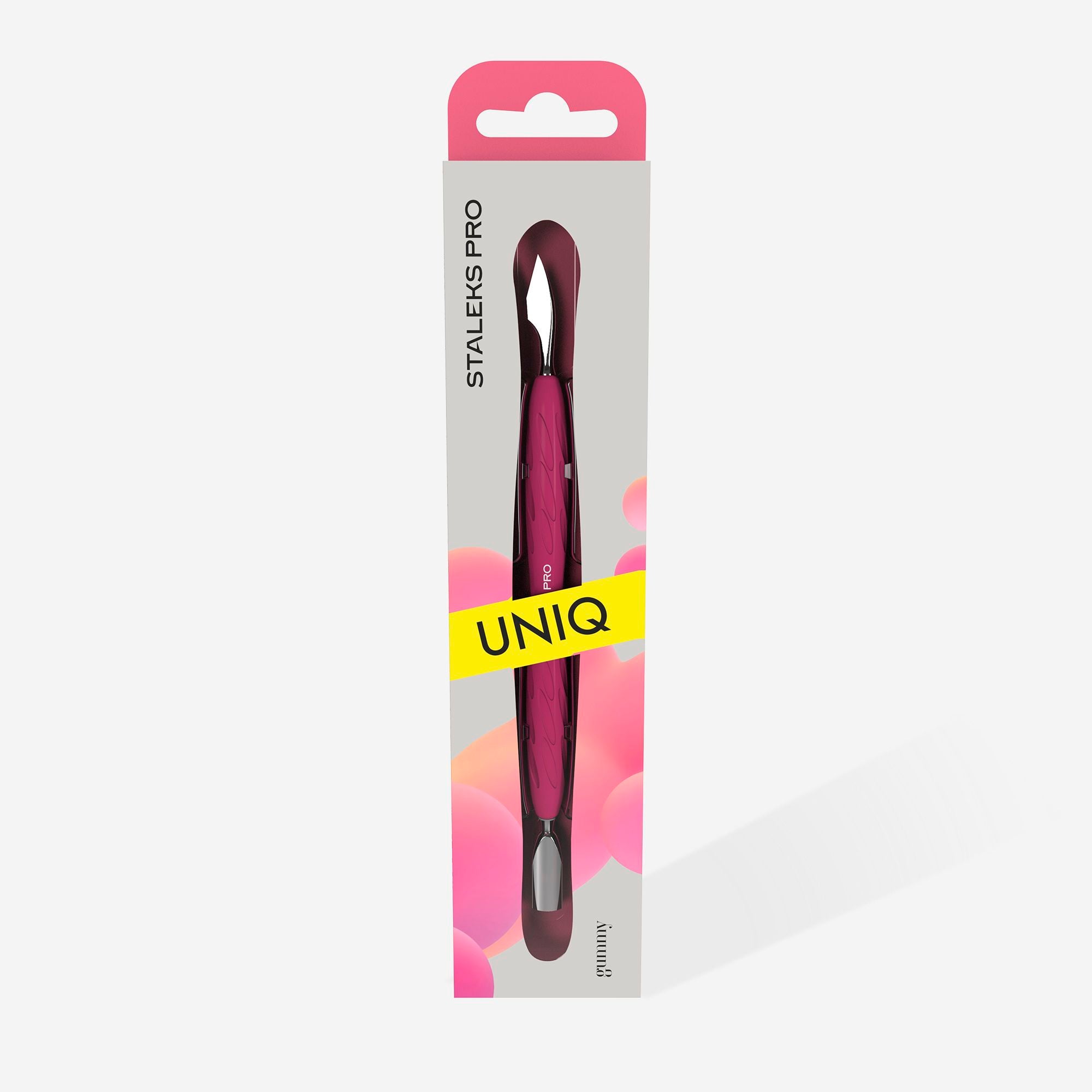 STALEKS Manicure pusher with silicone handle “Gummy” UNIQ 10 TYPE 3 (narrow rounded pusher + hatchet)  PQ-10/3