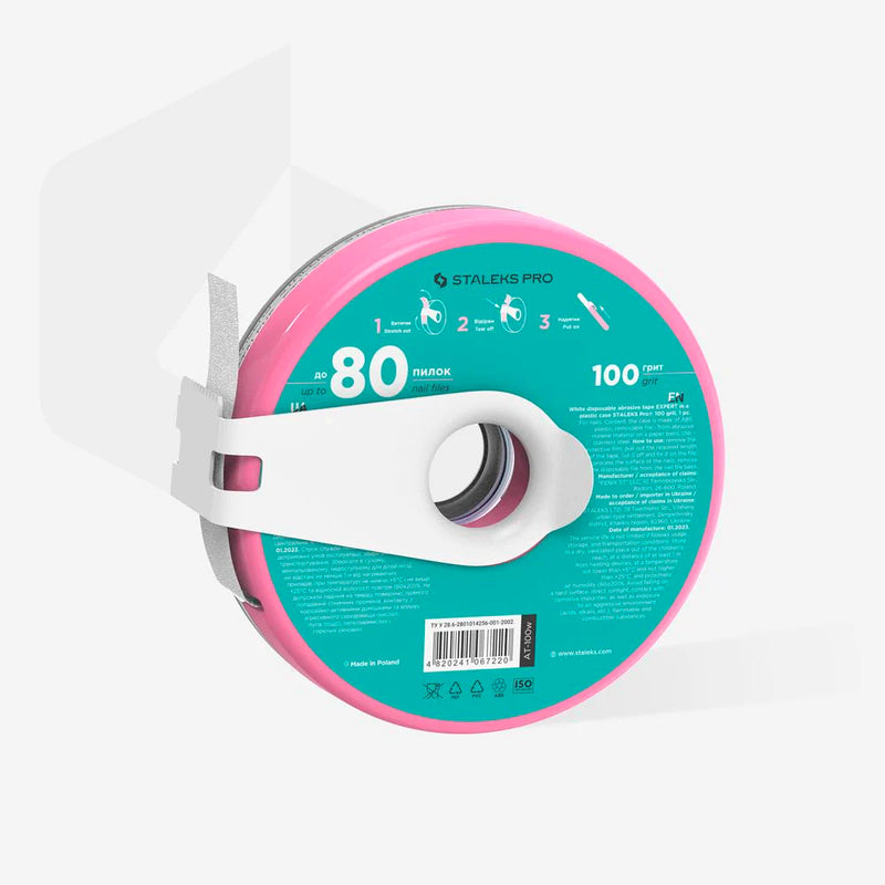 STALEKS PRO EXPERT WHITE ПИЛКА ДЛЯ НІГТІВ ЗАПОВНЕННЯ РУЛОНУ В ПЛАСТИКОВОМУ КЕЙСІ 80 ЗНІМНИХ ФАЙЛОВ В РУЛОНІ AT-100w