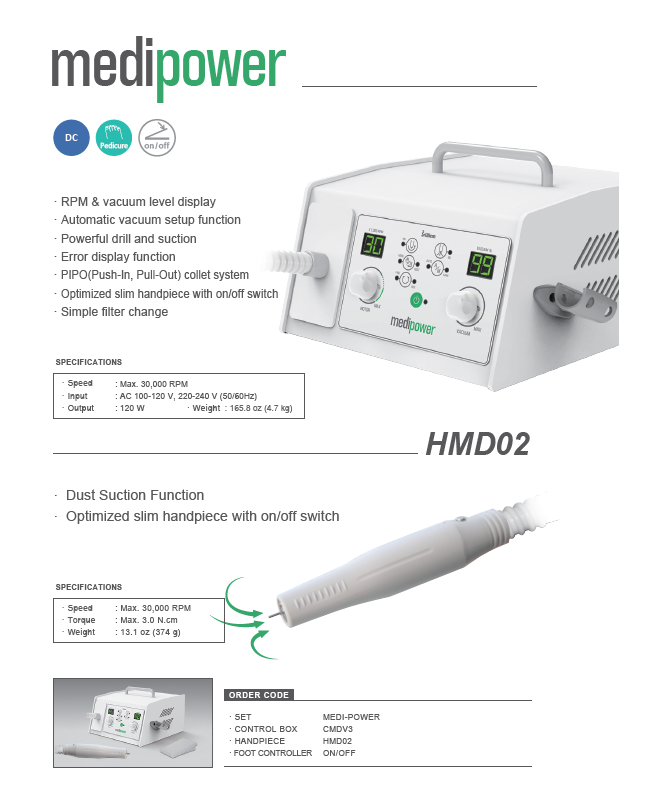Saeshin MEDI-Power Pedicure Drill with Vacuum 30,000 RPM HMD02