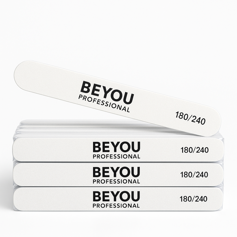 BEYOU Professional Nail Files 180/240 Grit, Plastic Base