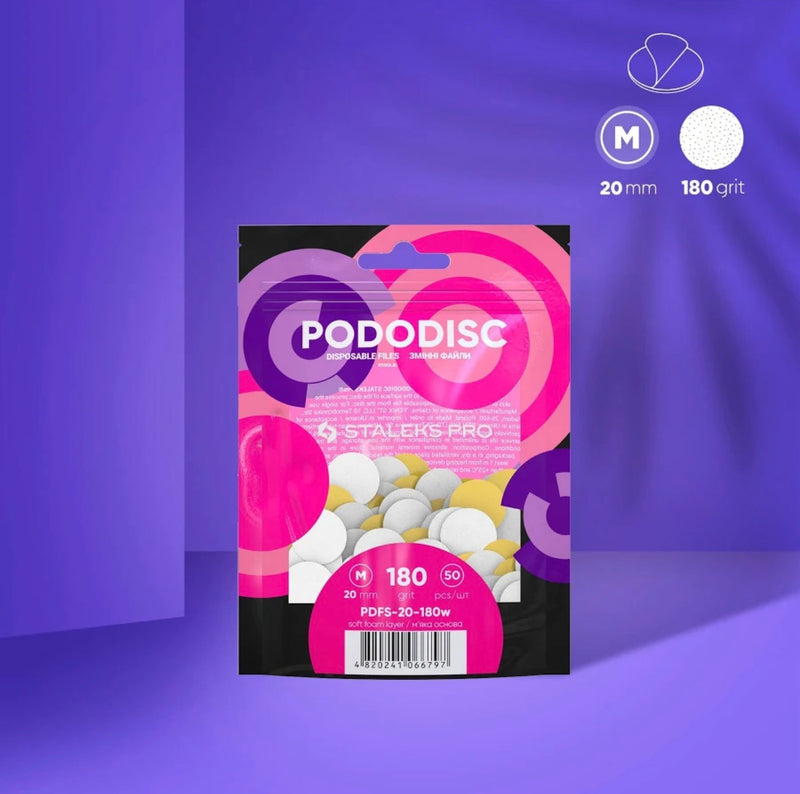 Пилочки одноразові на м'якій основі для педикюрного диска Pododisc Staleks Pro M, 180 грит (50 шт) PDFS-20-180w