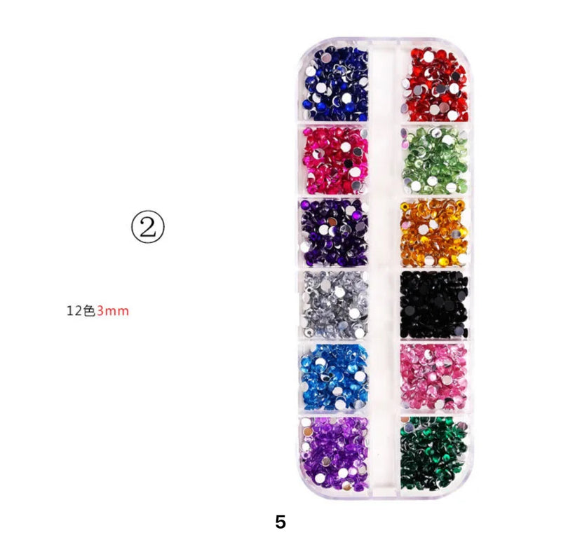 Colors Luxury Crystal Nail Art Rhinestones 3D Mixed-Shape Clear/AB Glitter Diamond DIY 12Grids/Boxed Manicure Glitter Stone