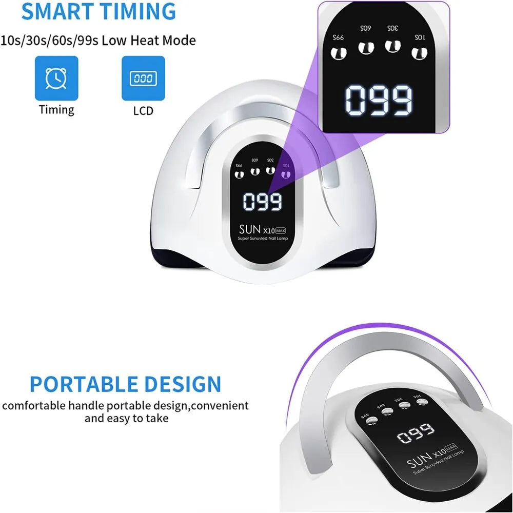 SUN X10MAX УФ-светодиодная лампа для маникюра, 280 Вт, машина для сушки гель-лака с большим сенсорным ЖК-дисплеем, профессиональные умные инструменты для сушки ногтей