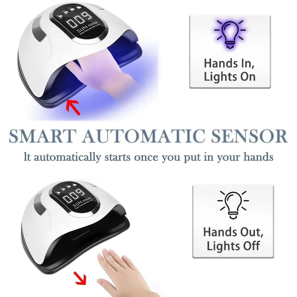 SUN X10MAX УФ-светодиодная лампа для маникюра, 280 Вт, машина для сушки гель-лака с большим сенсорным ЖК-дисплеем, профессиональные умные инструменты для сушки ногтей