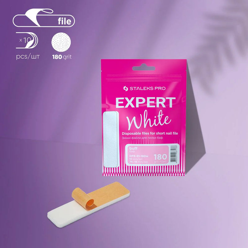 STALEKS PRO EXPERT 51 WHITE DISPOSABLE FILES FOR SHORT FILE POLISHING FILE 180 GRIT 10pcs DFE-51-180W