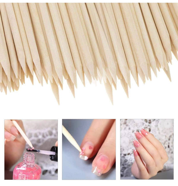 100 pcs  Orange Wood Sticks 4.5 Inch Cuticle Pusher Wooden Cuticle Remover