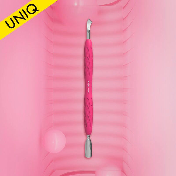 STALEKS Манікюрний пушер з силіконовою ручкою “Gummy” UNIQ 10 TYPE 4.2 (вузький округлий пушер + зігнуте лезо) PQ-10/4.2
