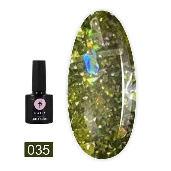 SAGA professional Gel Polish Fiery gel 35 ( yellow with microshine and sparkles, reflective), 9 ml