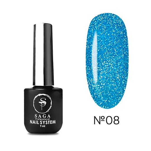 SAGA professional Gel polish Fiery gel 8 (лазурний з мікроблиском, світловідбиваючий), 8 мл