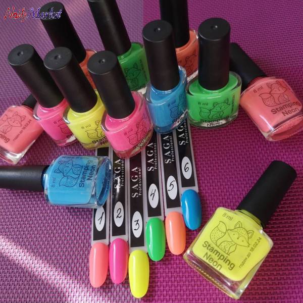 SAGA профессиональная лаковая краска для стемпинга NEON 6 (синяя) 8 мл