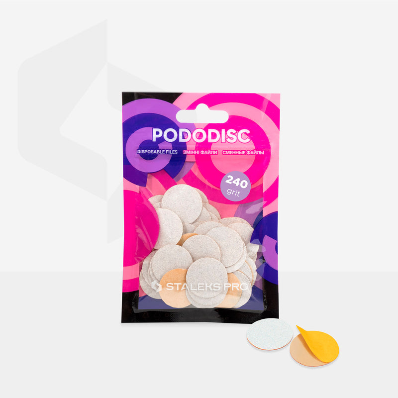 Білі заправні подушечки для педикюрного диска Pododisc Staleks Pro M, 240 грит (50 шт) PDF-20-240w