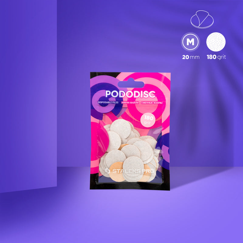 Білі заправні подушечки для педикюрного диска Pododisc Staleks Pro M, 180 грит (50 шт) PDF-20-180w